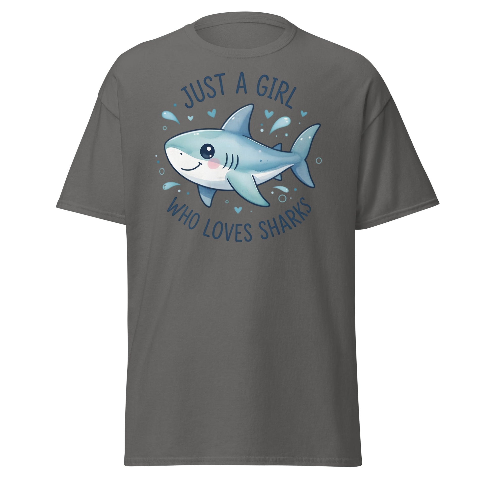 Just a Girl Who Loves Sharks T-Shirt | Cute Shark Tee - Charcoal - T-Shirts Online
