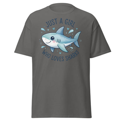Just a Girl Who Loves Sharks T-Shirt | Cute Shark Tee - Charcoal - T-Shirts Online