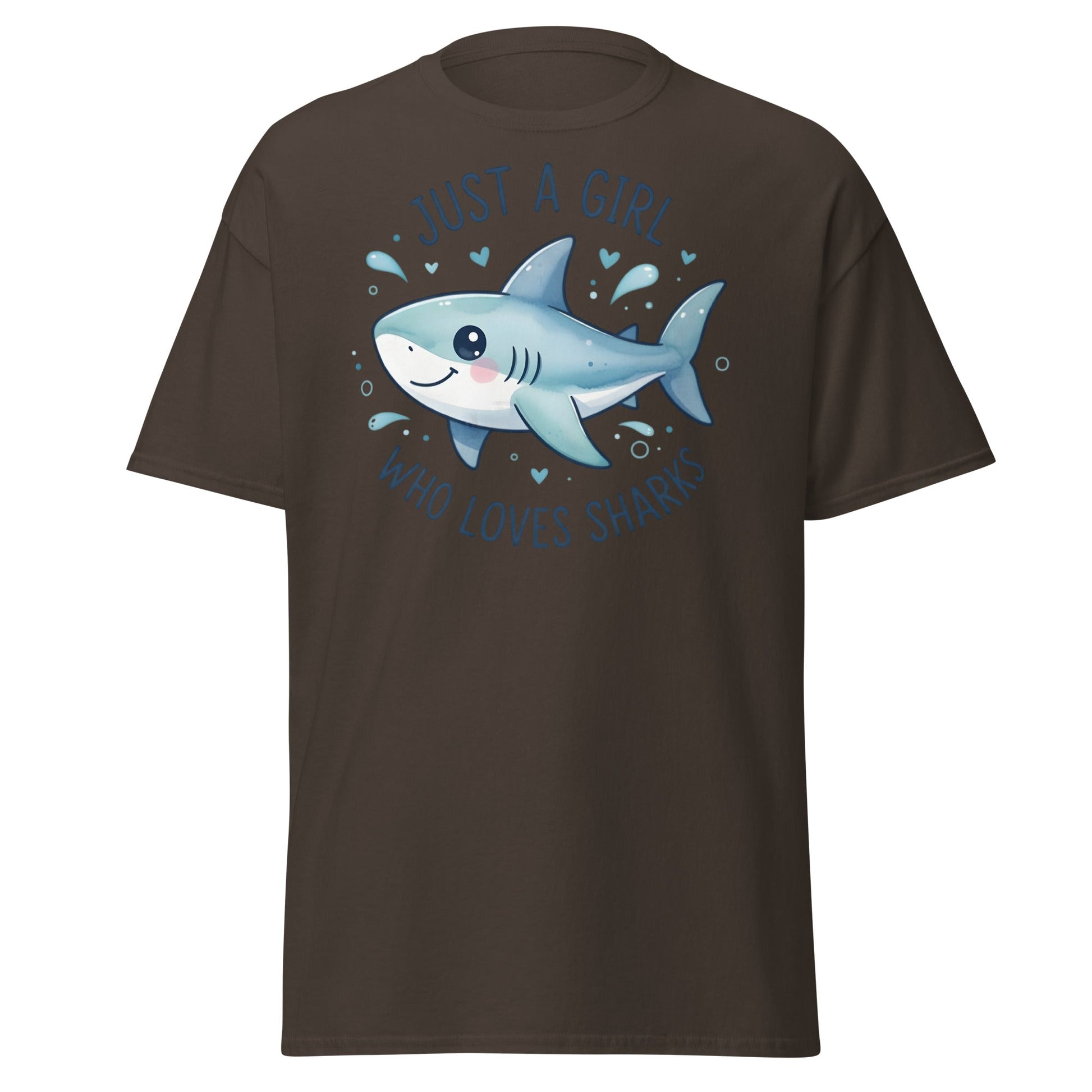 Just a Girl Who Loves Sharks T-Shirt | Cute Shark Tee - Dark Chocolate - T-Shirts Online