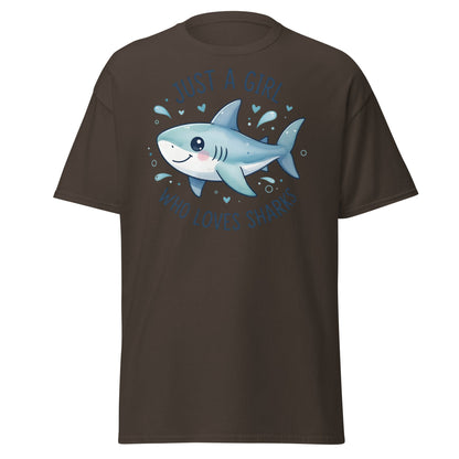 Just a Girl Who Loves Sharks T-Shirt | Cute Shark Tee - Dark Chocolate - T-Shirts Online
