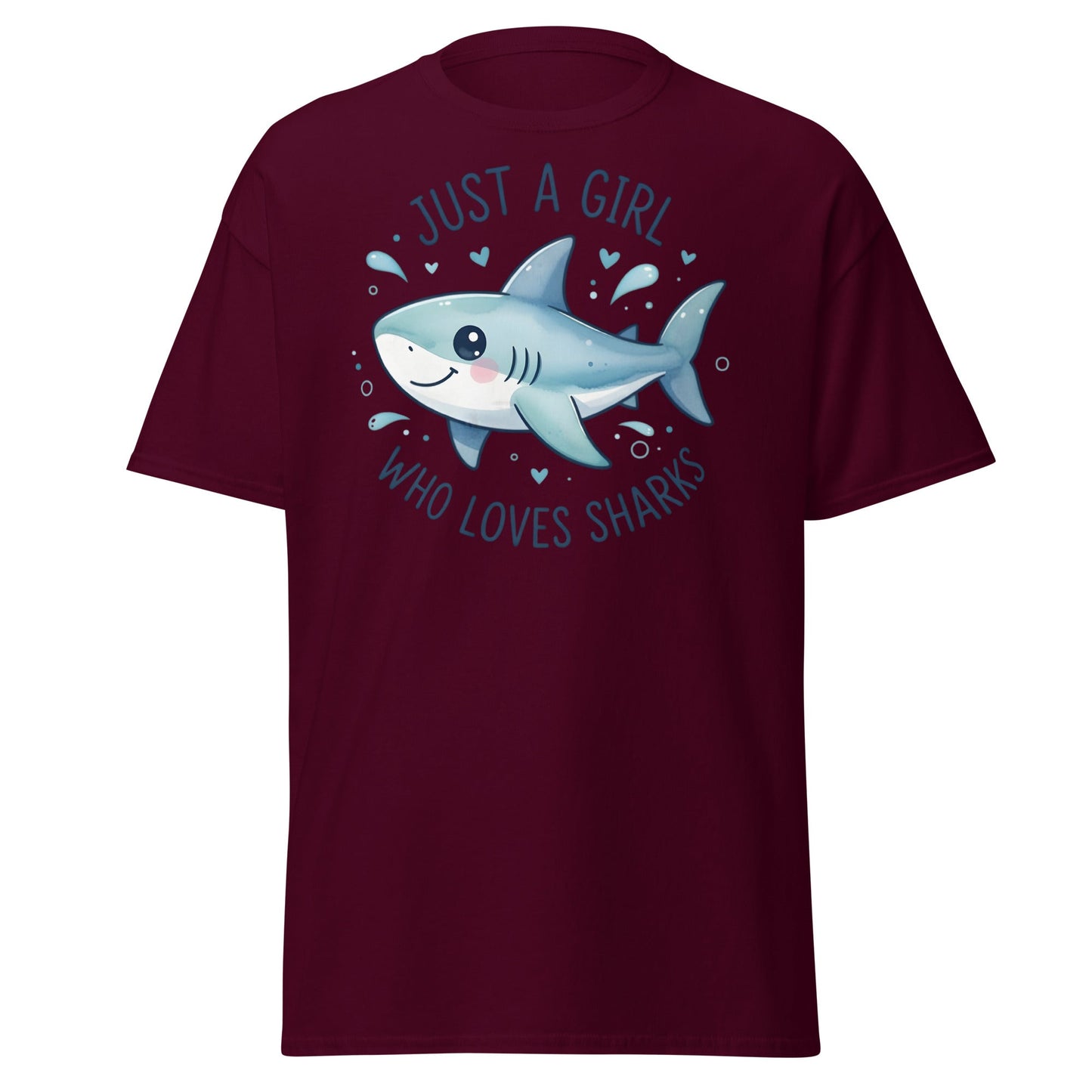 Just a Girl Who Loves Sharks T-Shirt | Cute Shark Tee - Maroon - T-Shirts Online