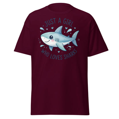 Just a Girl Who Loves Sharks T-Shirt | Cute Shark Tee - Maroon - T-Shirts Online