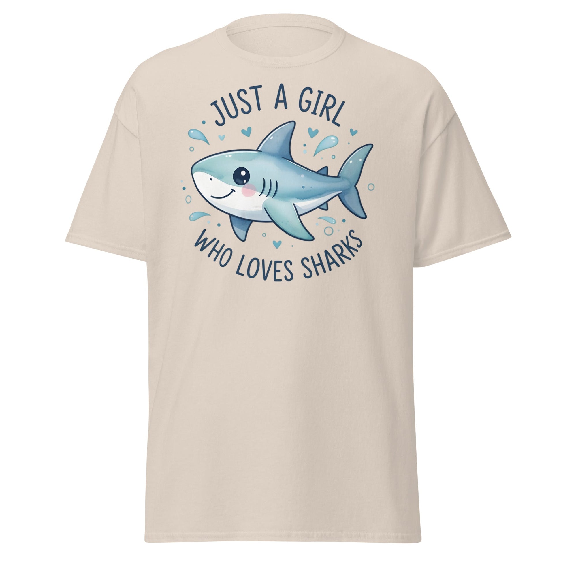 Just a Girl Who Loves Sharks T-Shirt | Cute Shark Tee - Natural - T-Shirts Online