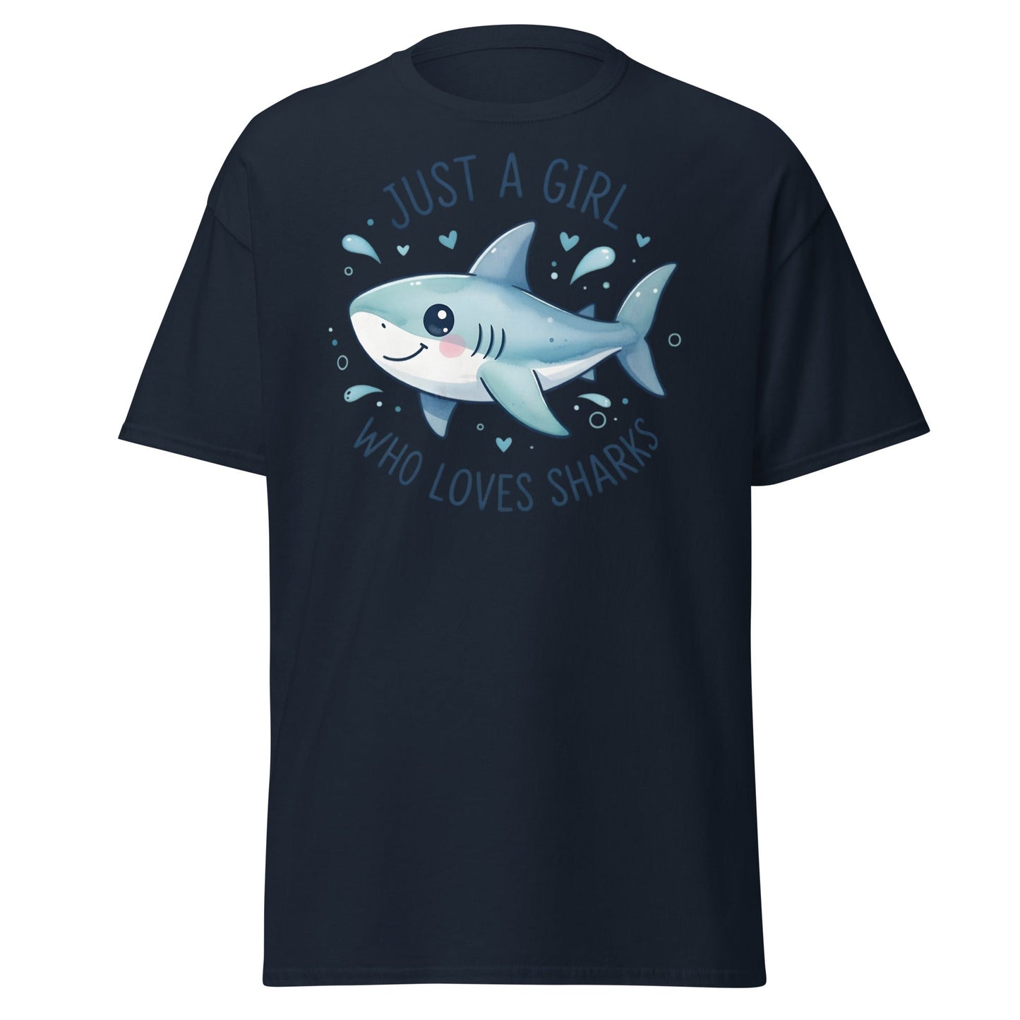 Just a Girl Who Loves Sharks T-Shirt | Cute Shark Tee - Navy - T-Shirts Online