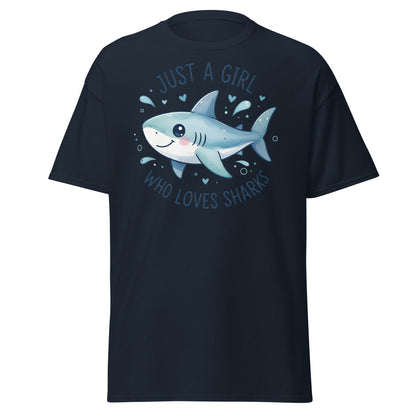 Just a Girl Who Loves Sharks T-Shirt | Cute Shark Tee - Navy - T-Shirts Online