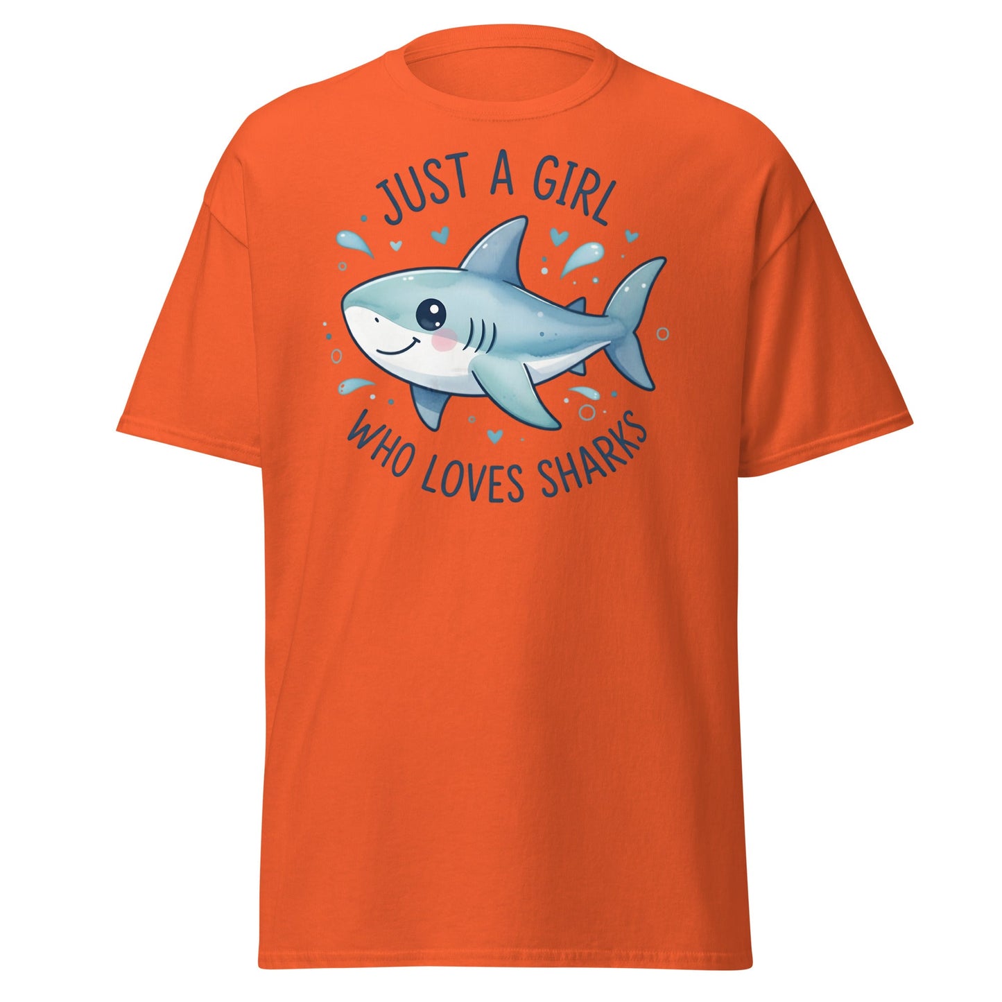 Just a Girl Who Loves Sharks T-Shirt | Cute Shark Tee - Orange - T-Shirts Online