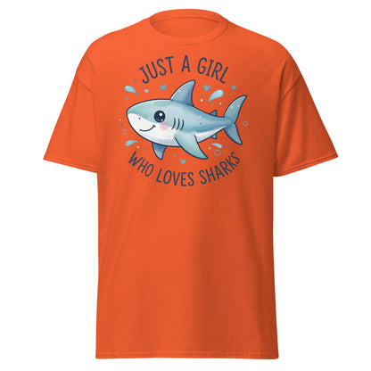 Just a Girl Who Loves Sharks T-Shirt | Cute Shark Tee - Orange - T-Shirts Online