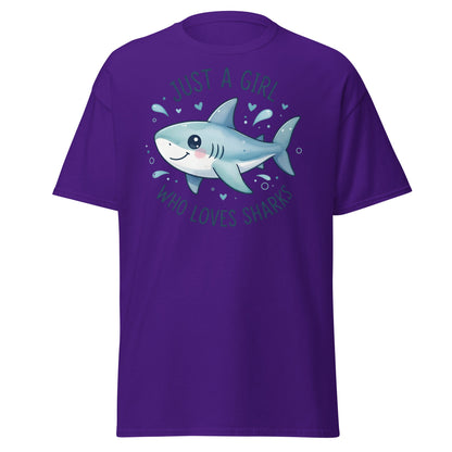 Just a Girl Who Loves Sharks T-Shirt | Cute Shark Tee - Purple - T-Shirts Online