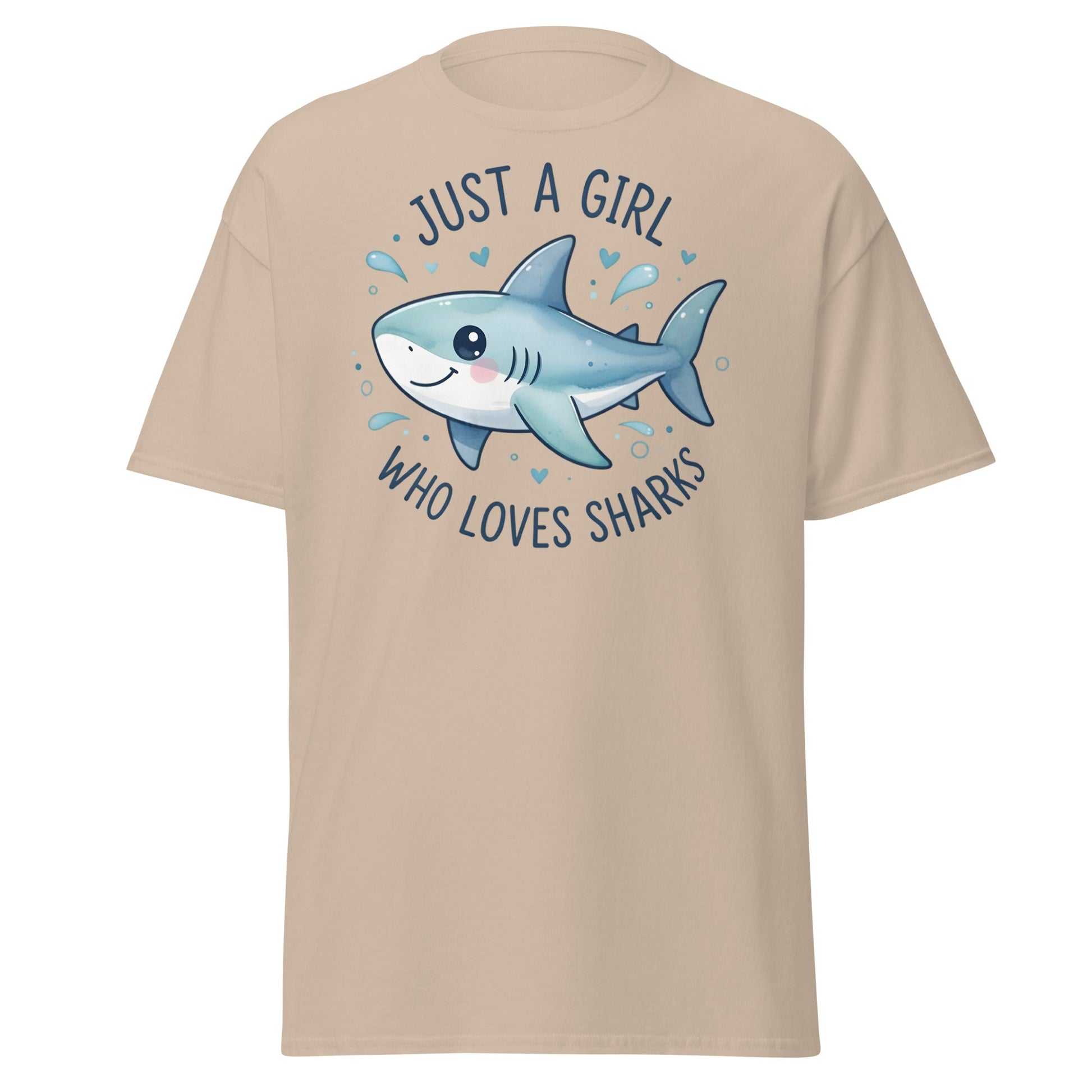 Just a Girl Who Loves Sharks T-Shirt | Cute Shark Tee - Sand - T-Shirts Online