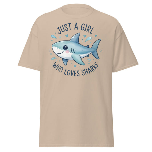 Just a Girl Who Loves Sharks T-Shirt | Cute Shark Tee - Sand - T-Shirts Online