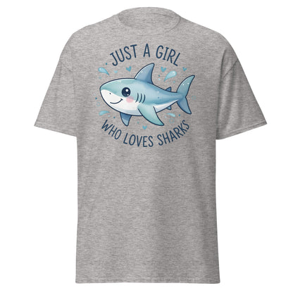 Just a Girl Who Loves Sharks T-Shirt | Cute Shark Tee - Sport Grey - T-Shirts Online