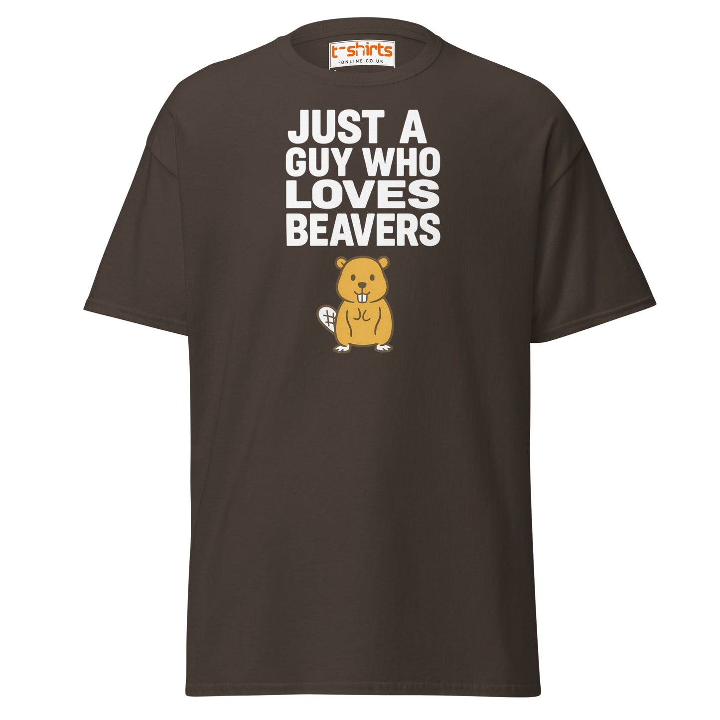 Just a Guy Who Loves Beavers Funny T-Shirt - Dark Chocolate - T-Shirts Online