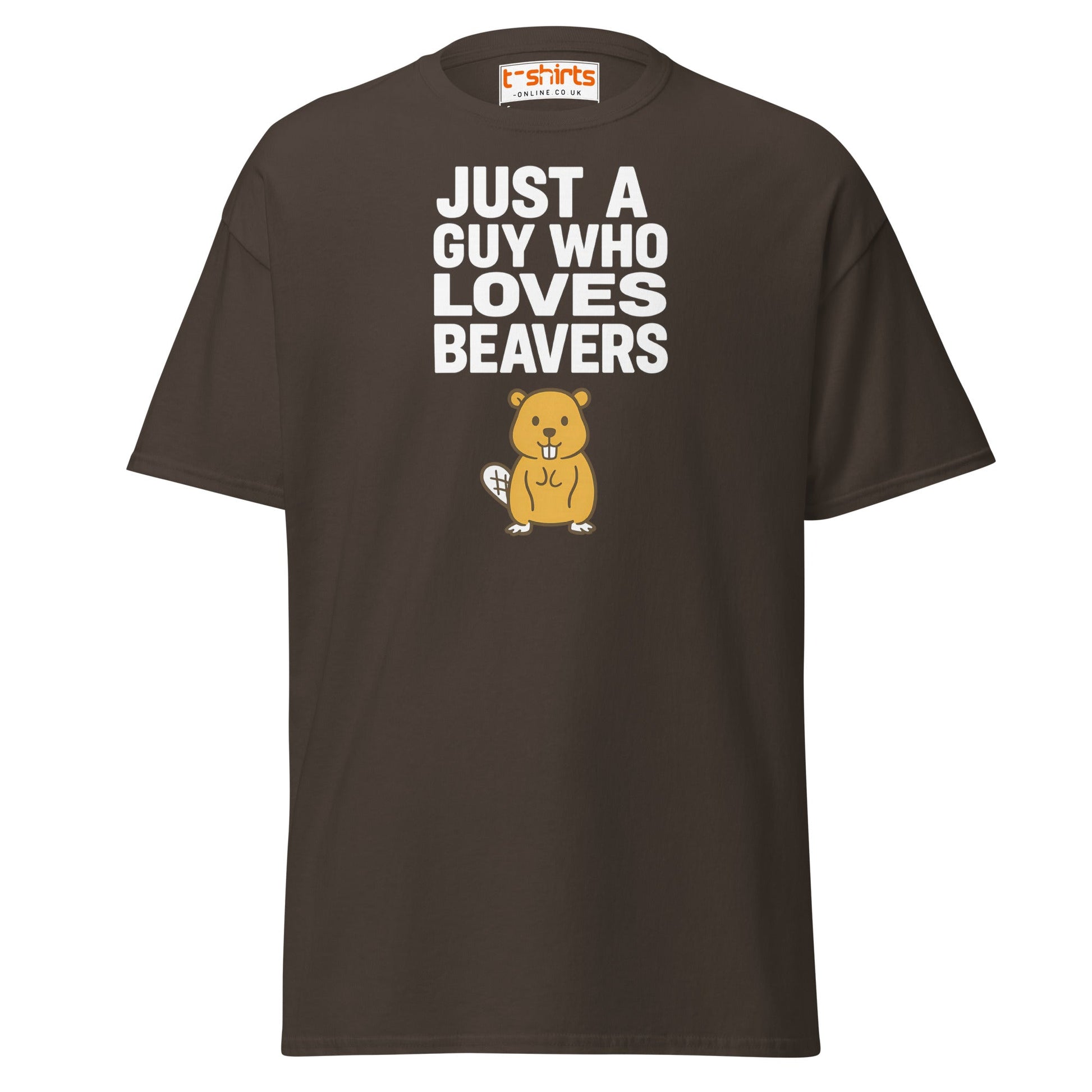 Just a Guy Who Loves Beavers Funny T-Shirt - Dark Chocolate - T-Shirts Online