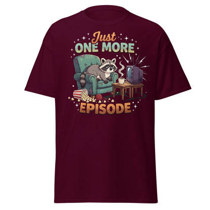 Just One More Episode Raccoon T-Shirt – Funny Binge Watch Tee - Maroon - T-Shirts Online