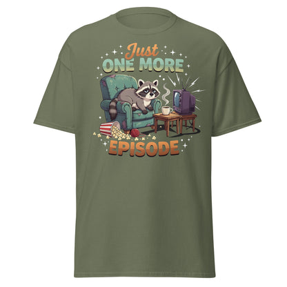 Just One More Episode Raccoon T-Shirt – Funny Binge Watch Tee - Military Green - T-Shirts Online