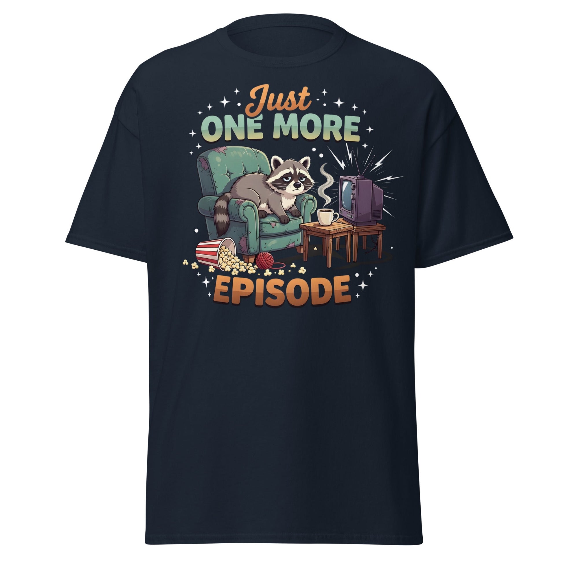 Just One More Episode Raccoon T-Shirt – Funny Binge Watch Tee - Navy - T-Shirts Online