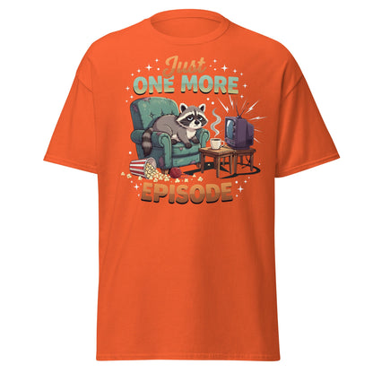 Just One More Episode Raccoon T-Shirt – Funny Binge Watch Tee - Orange - T-Shirts Online