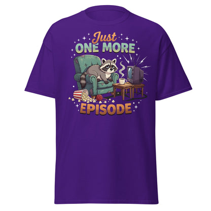 Just One More Episode Raccoon T-Shirt – Funny Binge Watch Tee - Purple - T-Shirts Online