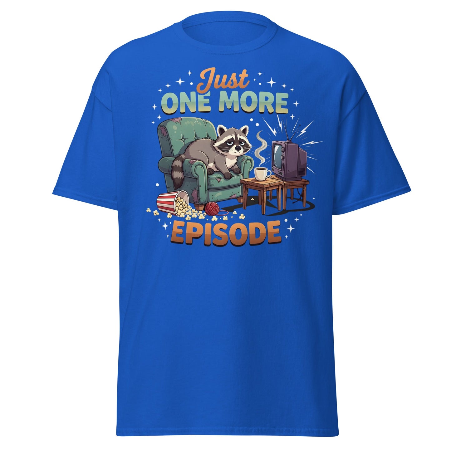 Just One More Episode Raccoon T-Shirt – Funny Binge Watch Tee - Royal - T-Shirts Online