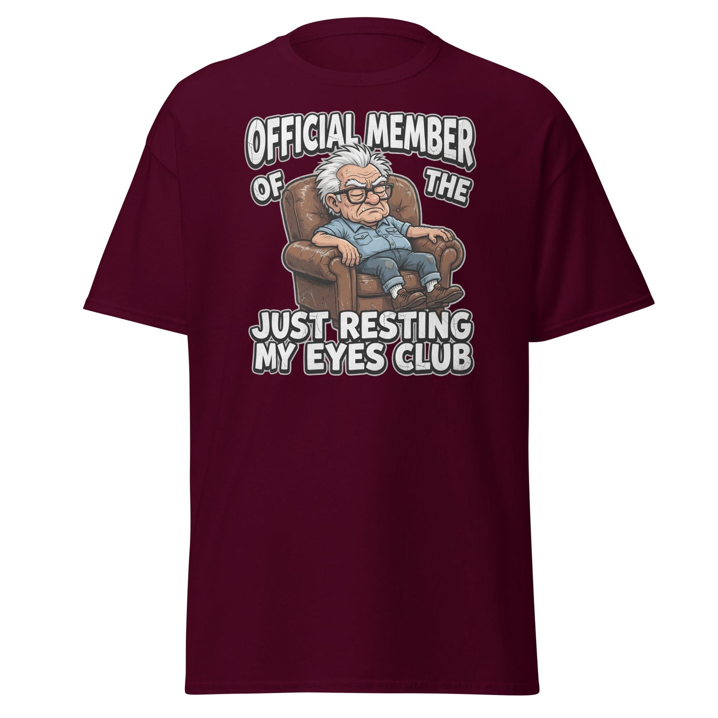 Just Resting My Eyes Club T-Shirt - Funny Grumpy Old Man Tee - Maroon - T-Shirts Online