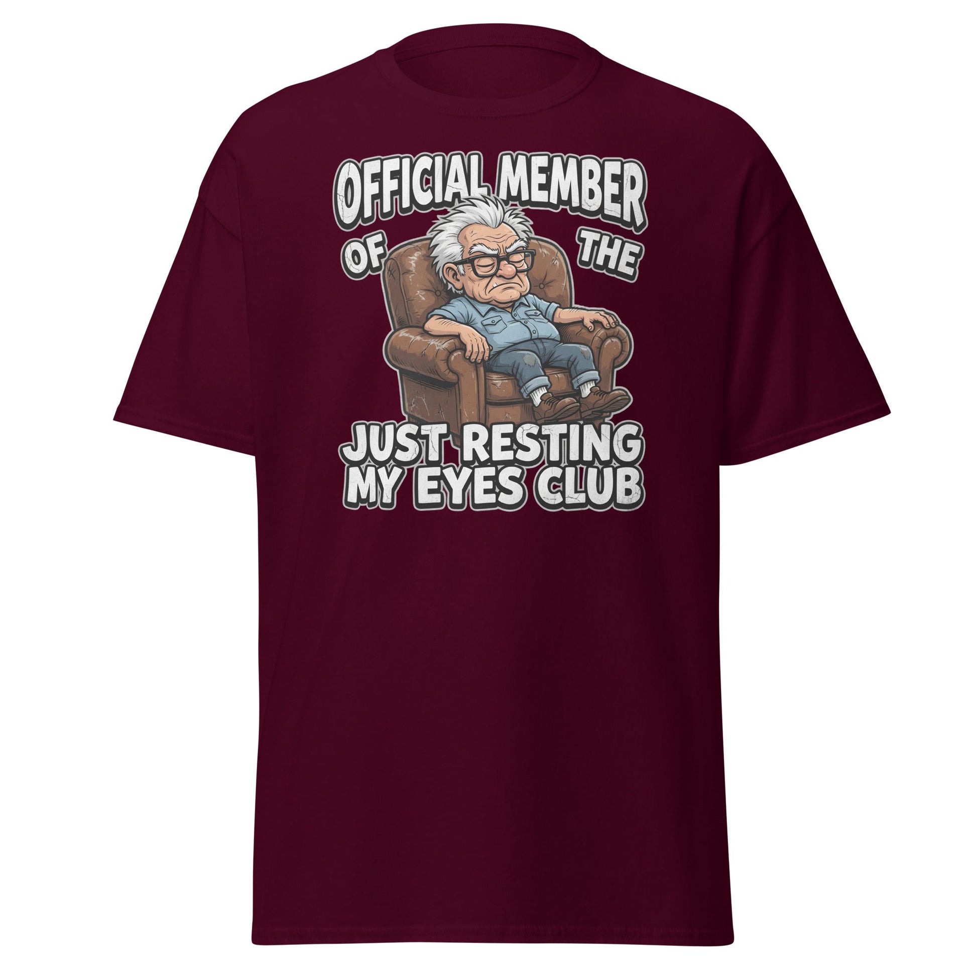 Just Resting My Eyes Club T-Shirt - Funny Grumpy Old Man Tee - Maroon - T-Shirts Online