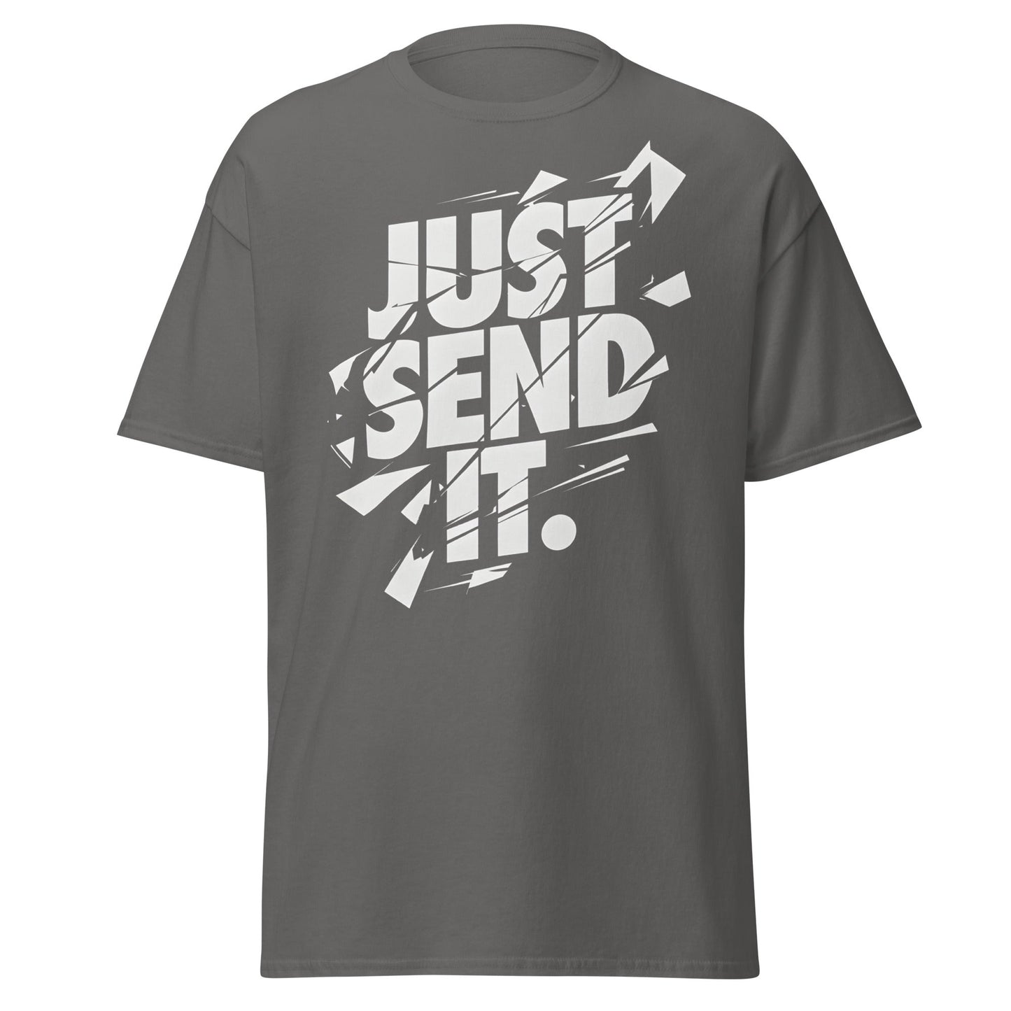 Just Send It T-Shirt | Shattered Typography Graphic Tee - Charcoal - T-Shirts Online