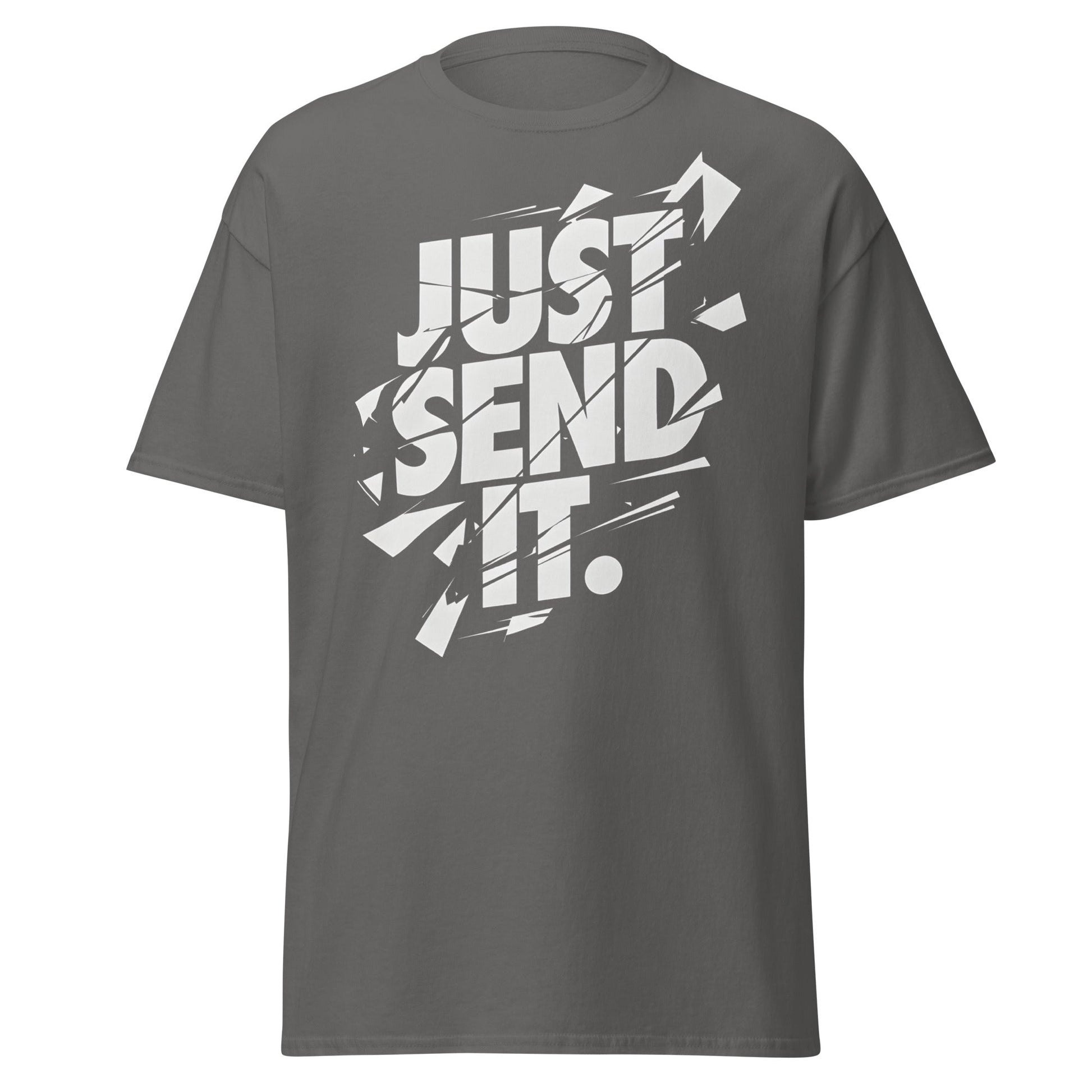Just Send It T-Shirt | Shattered Typography Graphic Tee - Charcoal - T-Shirts Online