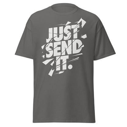 Just Send It T-Shirt | Shattered Typography Graphic Tee - Charcoal - T-Shirts Online