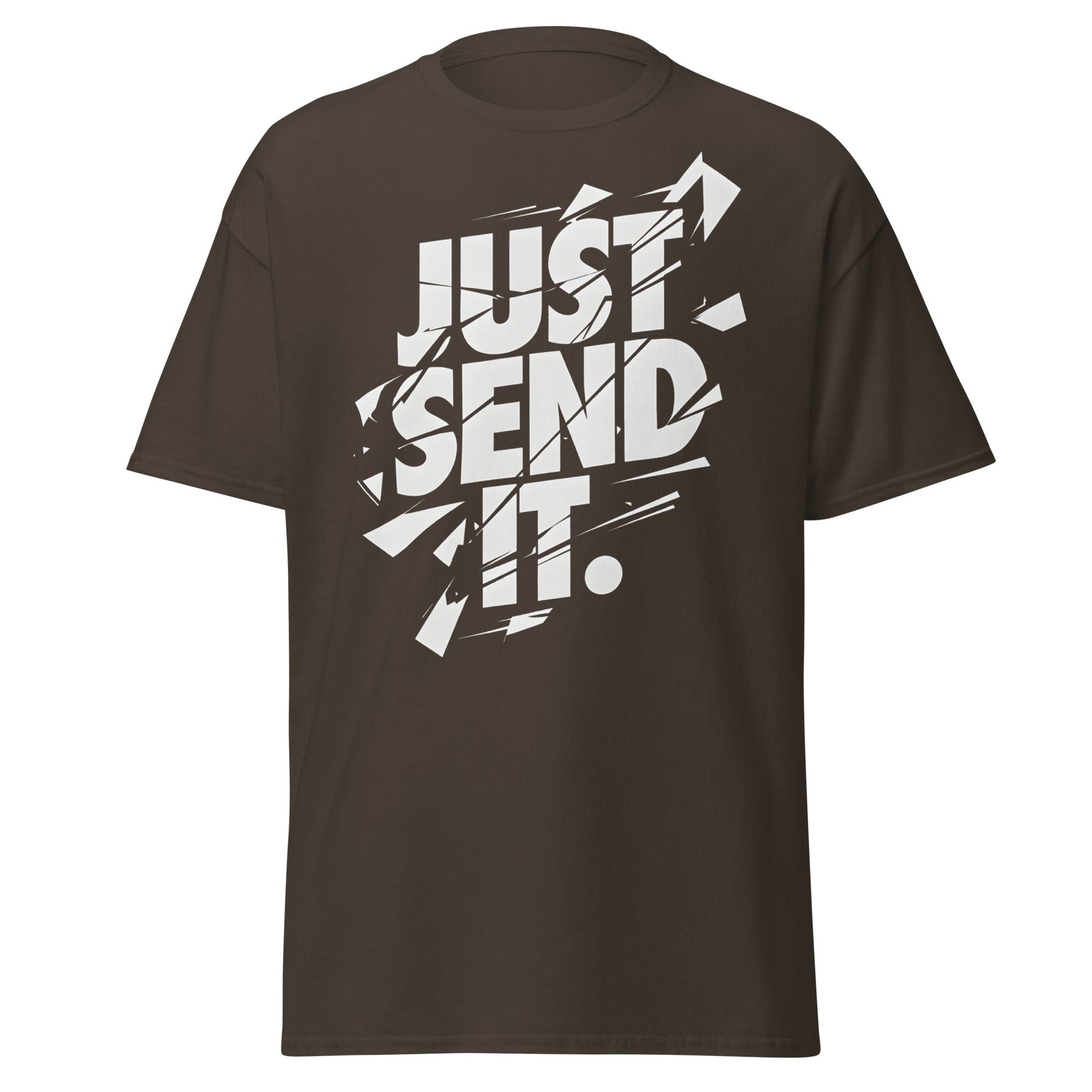 Just Send It T-Shirt | Shattered Typography Graphic Tee - Dark Chocolate - T-Shirts Online