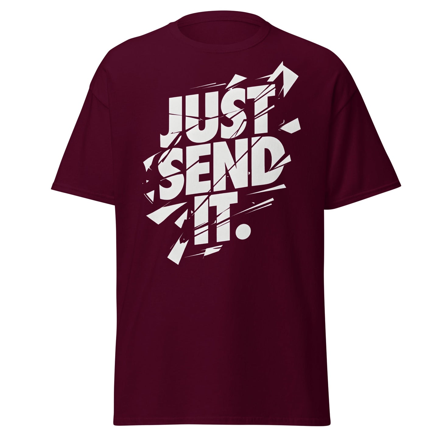 Just Send It T-Shirt | Shattered Typography Graphic Tee - Maroon - T-Shirts Online