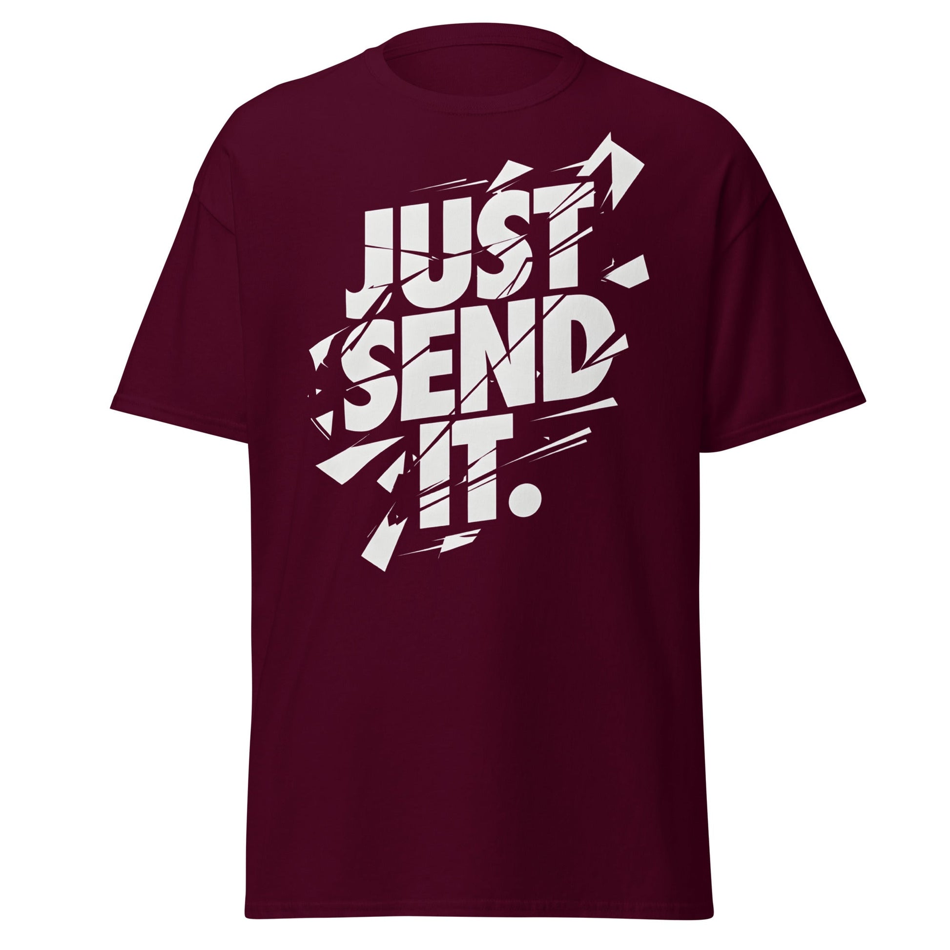 Just Send It T-Shirt | Shattered Typography Graphic Tee - Maroon - T-Shirts Online