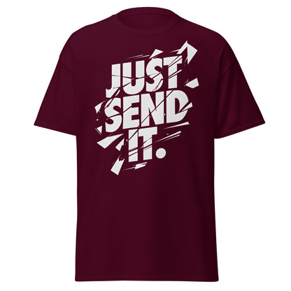 Just Send It T-Shirt | Shattered Typography Graphic Tee - Maroon - T-Shirts Online