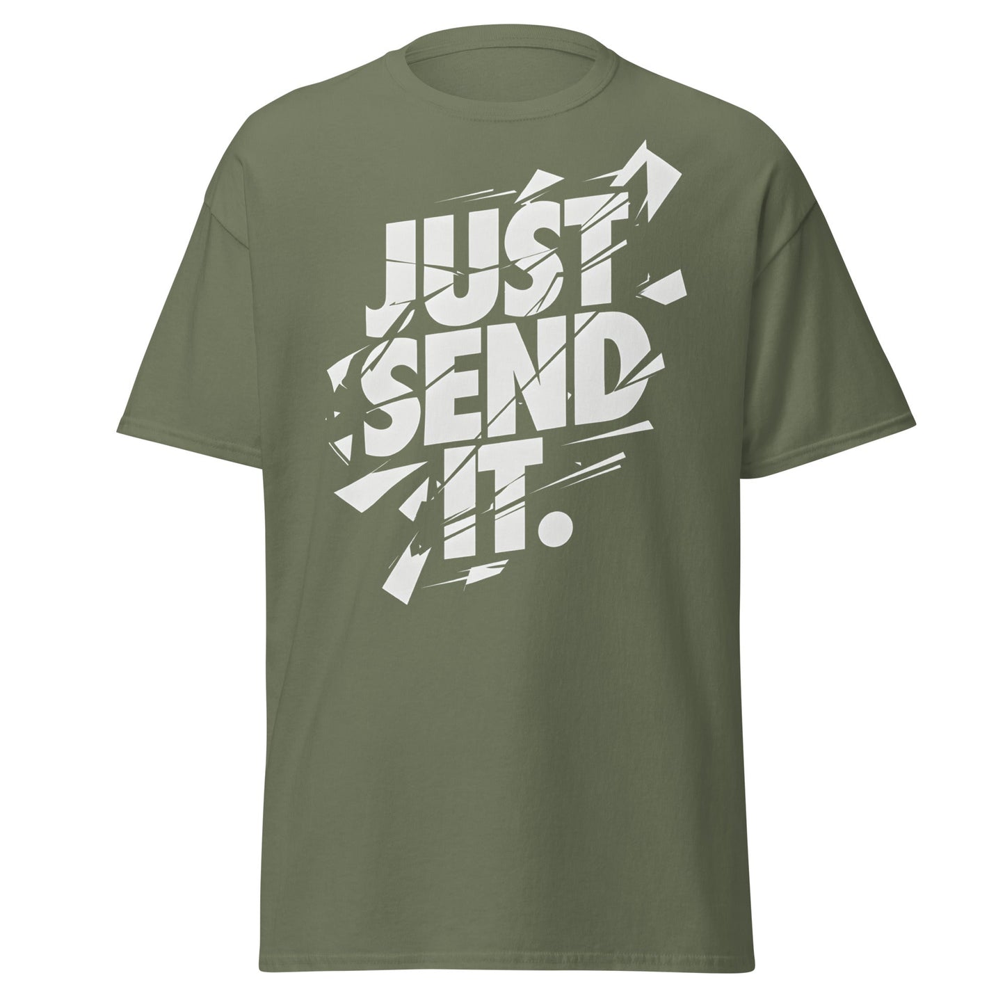 Just Send It T-Shirt | Shattered Typography Graphic Tee - Military Green - T-Shirts Online