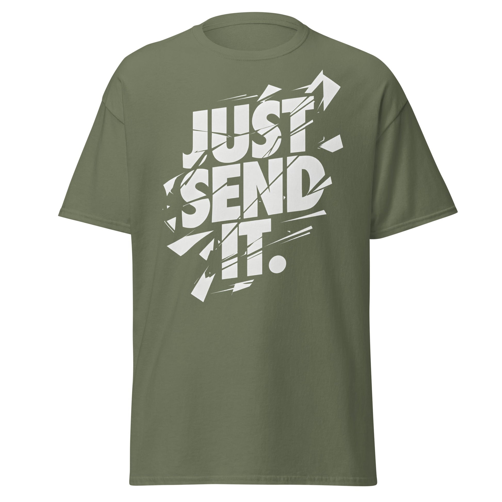 Just Send It T-Shirt | Shattered Typography Graphic Tee - Military Green - T-Shirts Online