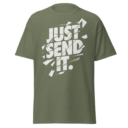 Just Send It T-Shirt | Shattered Typography Graphic Tee - Military Green - T-Shirts Online