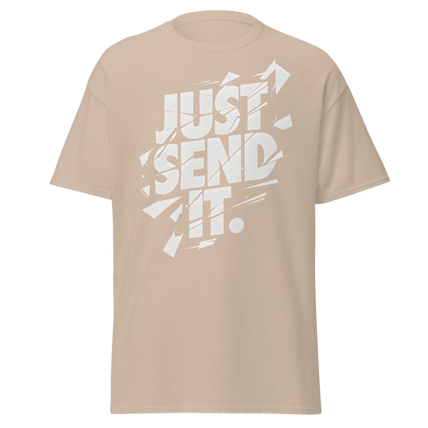 Just Send It T-Shirt | Shattered Typography Graphic Tee - Sand - T-Shirts Online