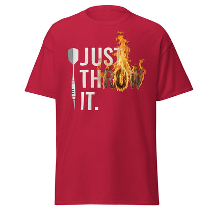 Just Throw It Darts T-Shirt - Flaming Graphic Dart Player Tee - Cardinal - T-Shirts Online