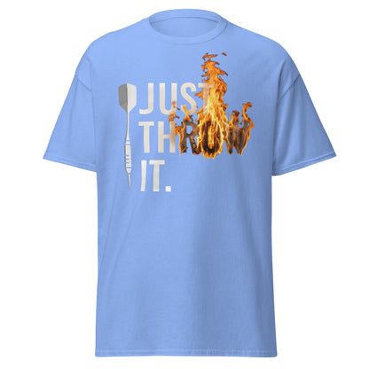 Just Throw It Darts T-Shirt - Flaming Graphic Dart Player Tee - Carolina Blue - T-Shirts Online