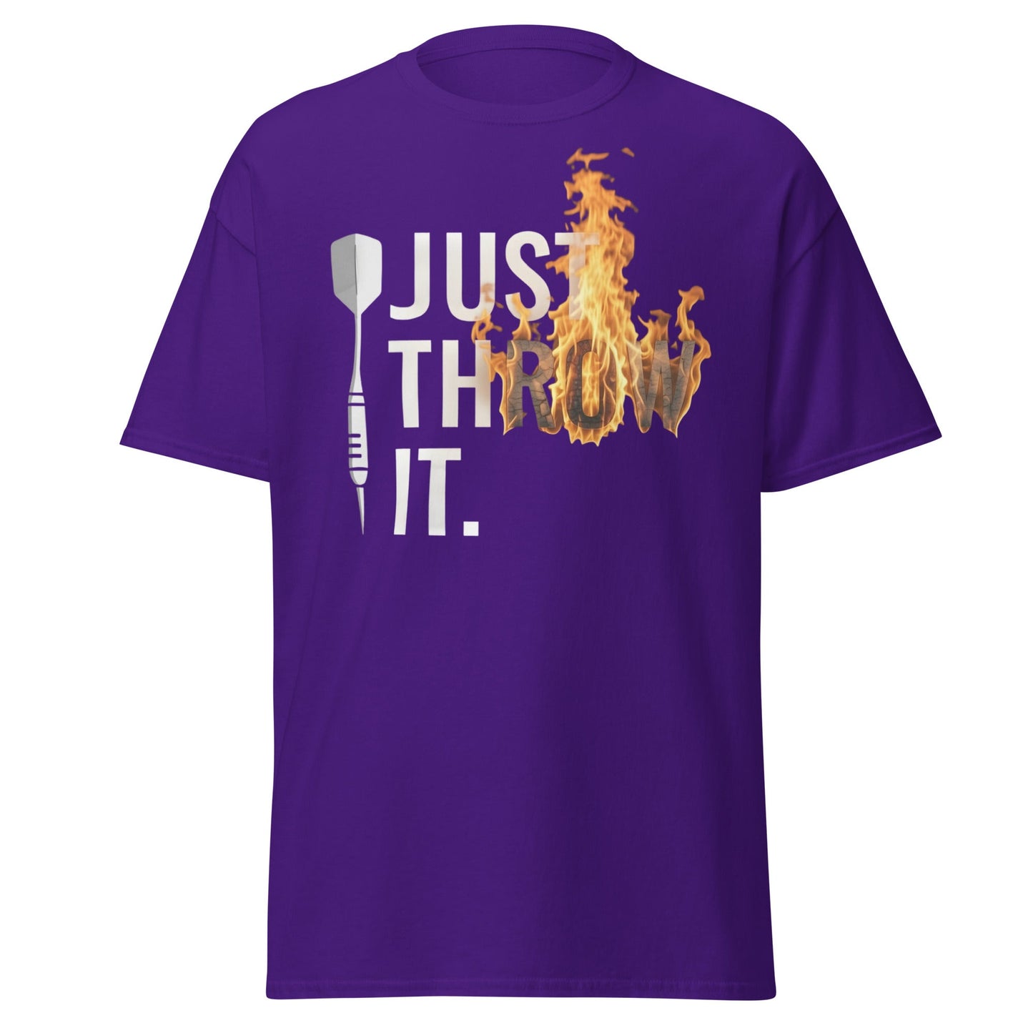 Just Throw It Darts T-Shirt - Flaming Graphic Dart Player Tee - Purple - T-Shirts Online