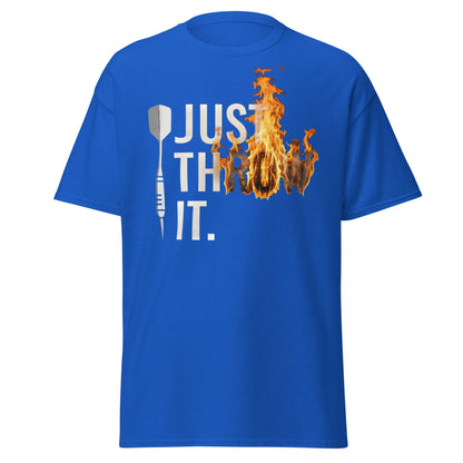 Just Throw It Darts T-Shirt - Flaming Graphic Dart Player Tee - Royal - T-Shirts Online