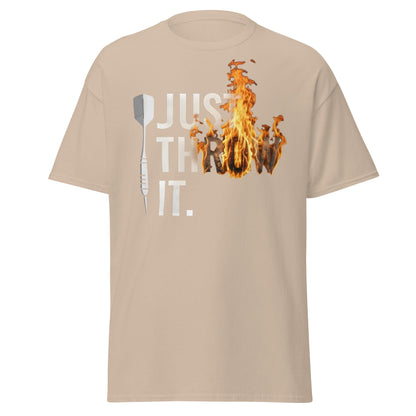 Just Throw It Darts T-Shirt - Flaming Graphic Dart Player Tee - Sand - T-Shirts Online