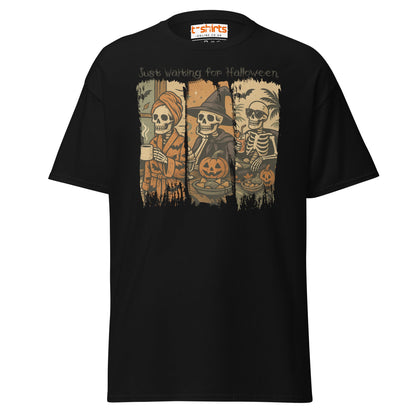 Just Waiting for Halloween Skeleton T-Shirt - Black - T-Shirts Online