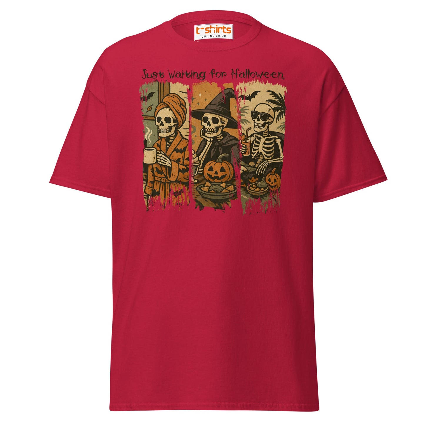 Just Waiting for Halloween Skeleton T-Shirt - Cardinal - T-Shirts Online