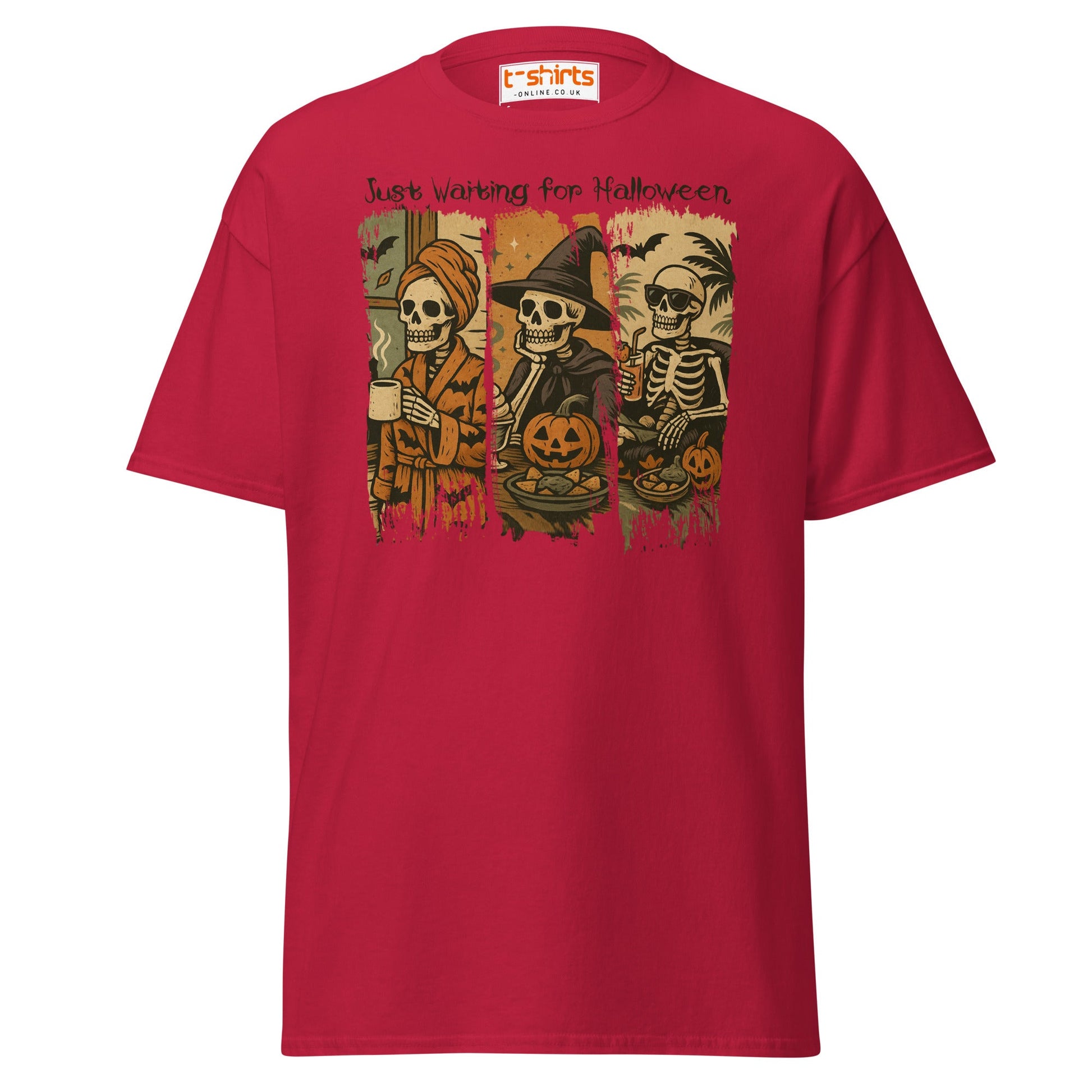 Just Waiting for Halloween Skeleton T-Shirt - Cardinal - T-Shirts Online