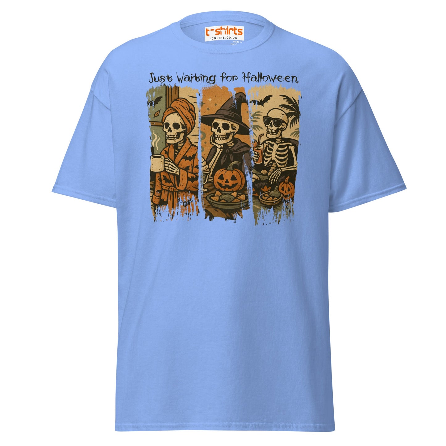 Just Waiting for Halloween Skeleton T-Shirt - Carolina Blue - T-Shirts Online
