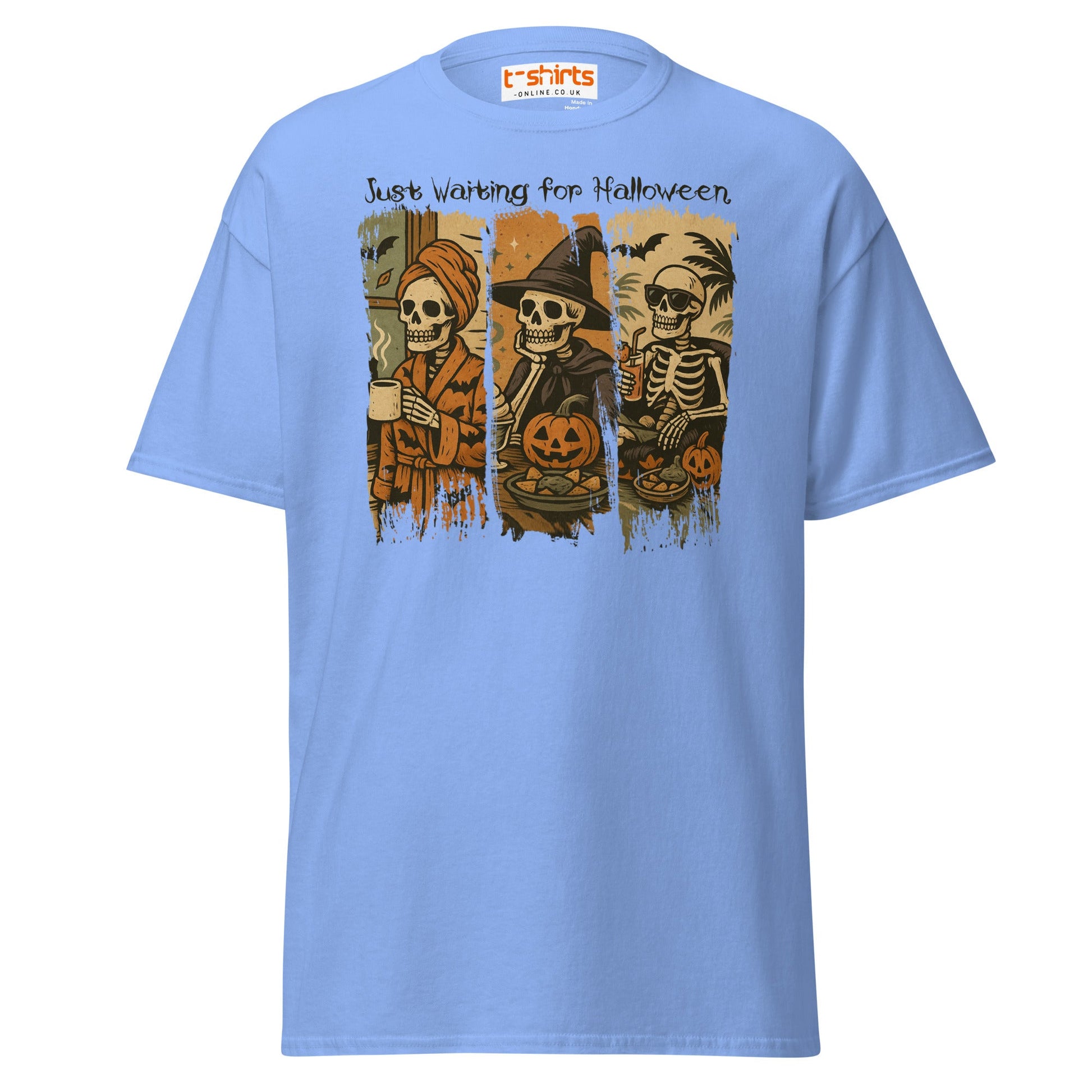 Just Waiting for Halloween Skeleton T-Shirt - Carolina Blue - T-Shirts Online