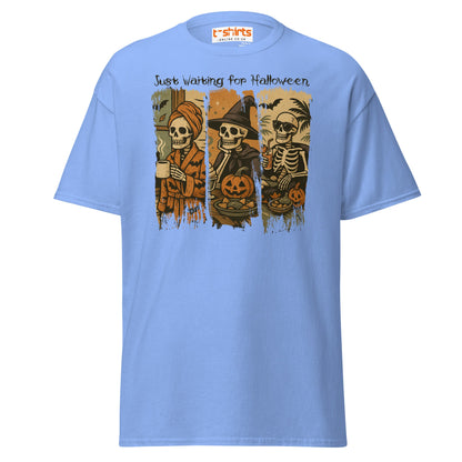 Just Waiting for Halloween Skeleton T-Shirt - Carolina Blue - T-Shirts Online