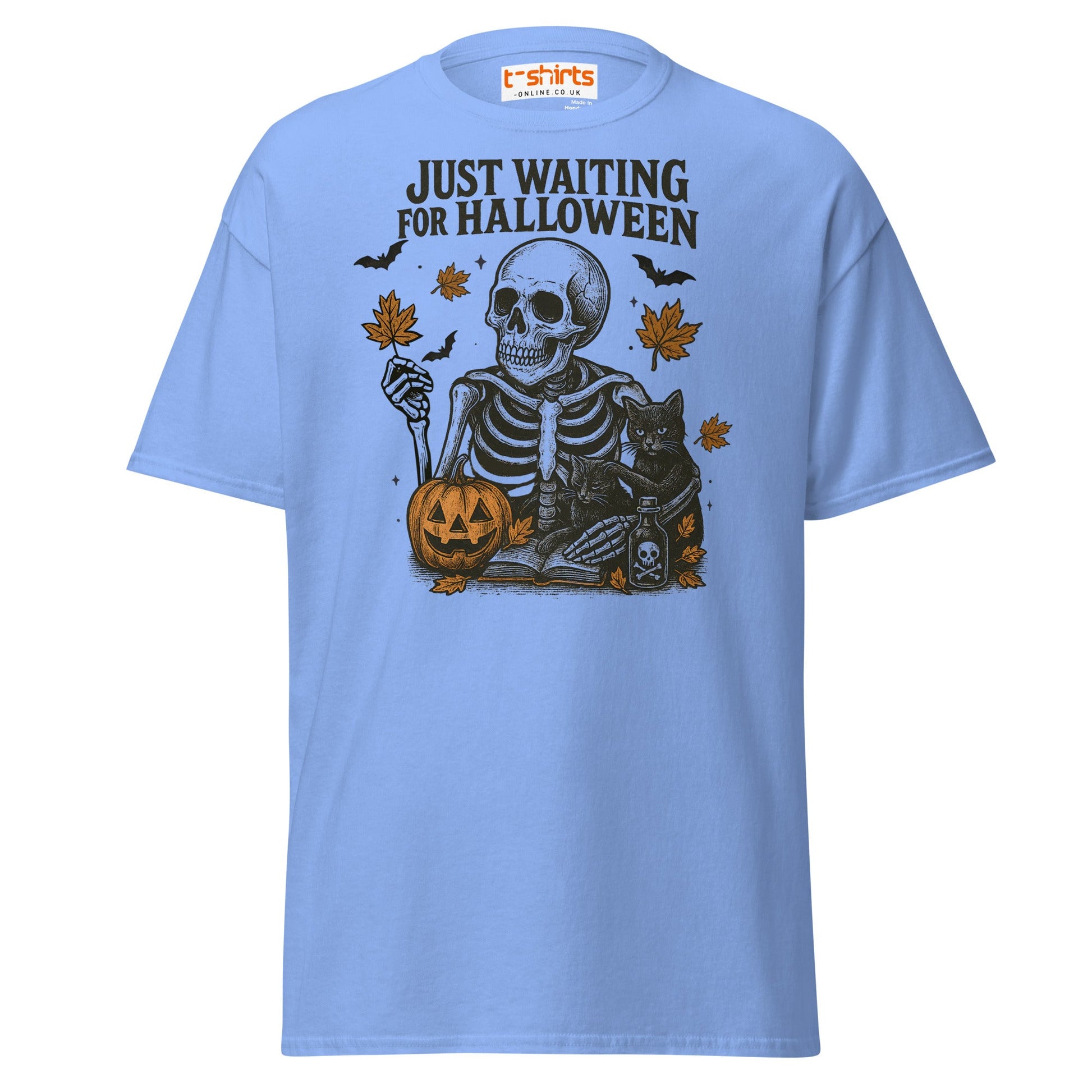 Just Waiting for Halloween Skeleton T-Shirt - Carolina Blue - T-Shirts Online