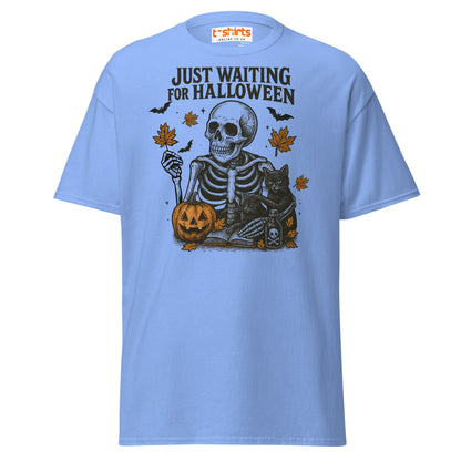 Just Waiting for Halloween Skeleton T-Shirt - Carolina Blue - T-Shirts Online