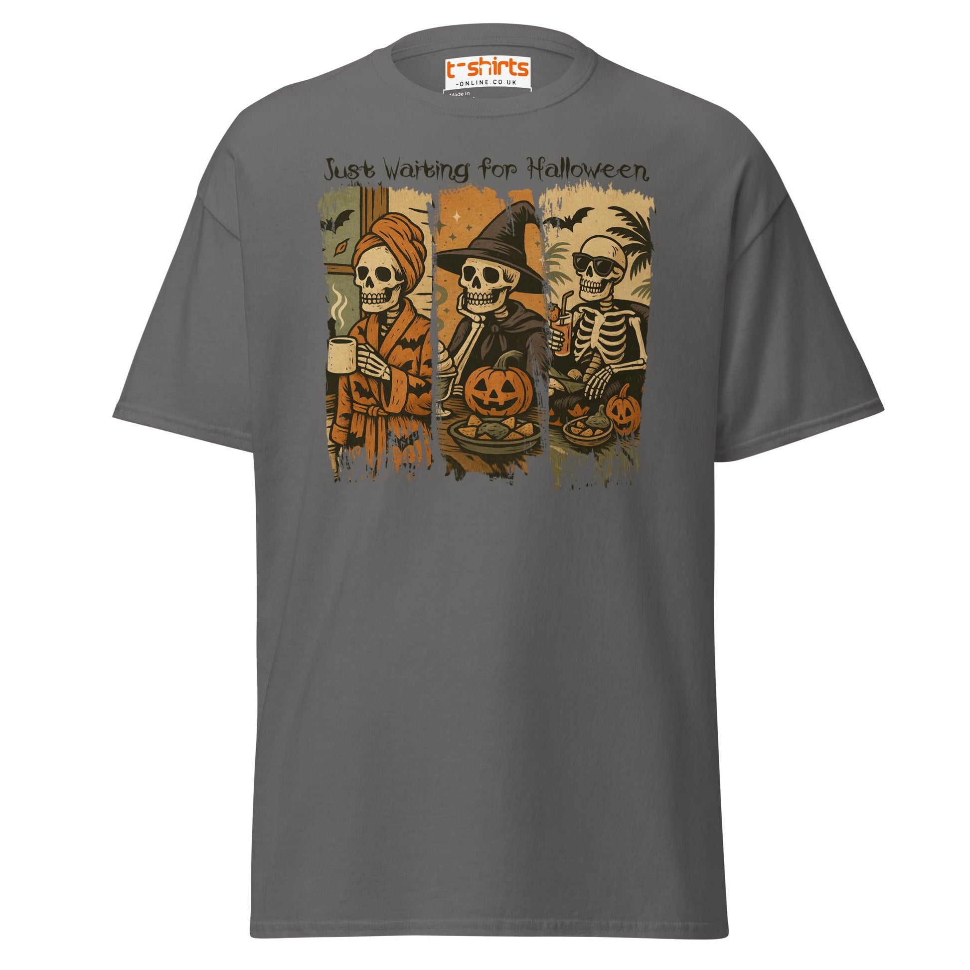 Just Waiting for Halloween Skeleton T-Shirt - Charcoal - T-Shirts Online